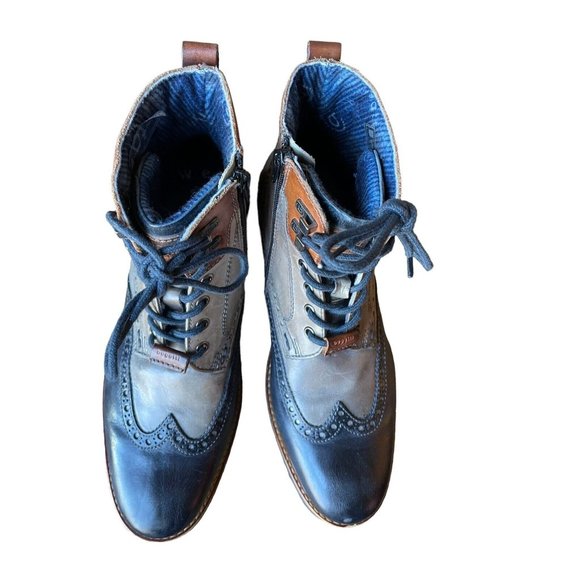 Bugatti Boots Marcello Brogue Mens Shoes Boots 42 NWOT Bew Gray Black Leather - Picture 9 of 10